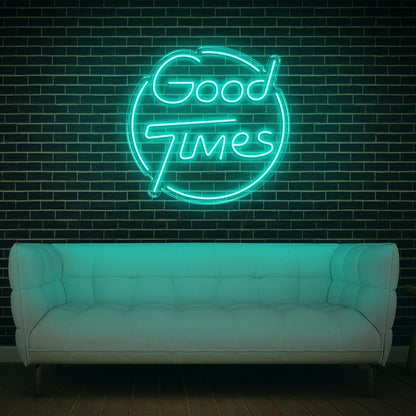 Bright Yellow Good Times Led Neon Sign With Circular Frame Home Bar Cafe Decor | Shineneon