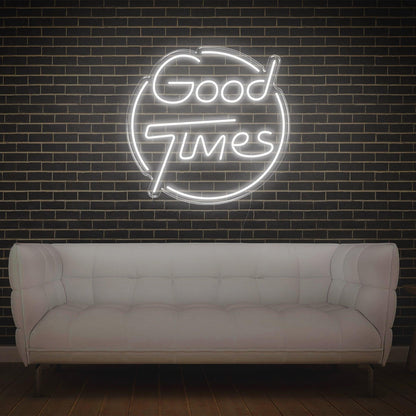 Bright Yellow Good Times Led Neon Sign With Circular Frame Home Bar Cafe Decor | Shineneon