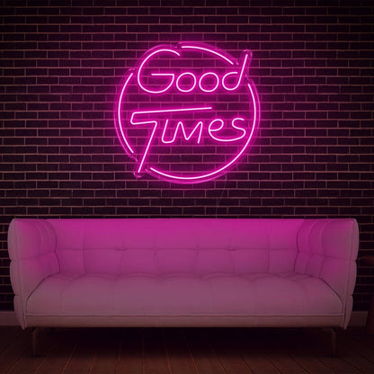 Bright Yellow Good Times Led Neon Sign With Circular Frame Home Bar Cafe Decor | Shineneon