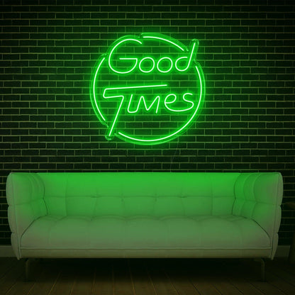 Bright Yellow Good Times Led Neon Sign With Circular Frame Home Bar Cafe Decor | Shineneon