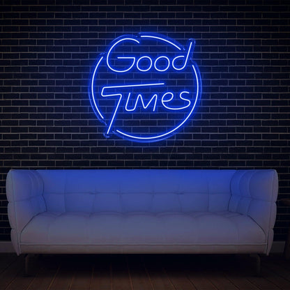 Bright Yellow Good Times Led Neon Sign With Circular Frame Home Bar Cafe Decor | Shineneon