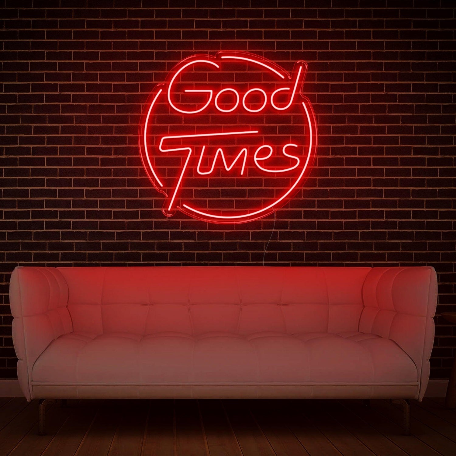 Bright Yellow Good Times Led Neon Sign With Circular Frame Home Bar Cafe Decor | Shineneon