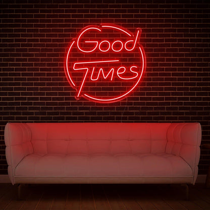 Bright Yellow Good Times Led Neon Sign With Circular Frame Home Bar Cafe Decor | Shineneon