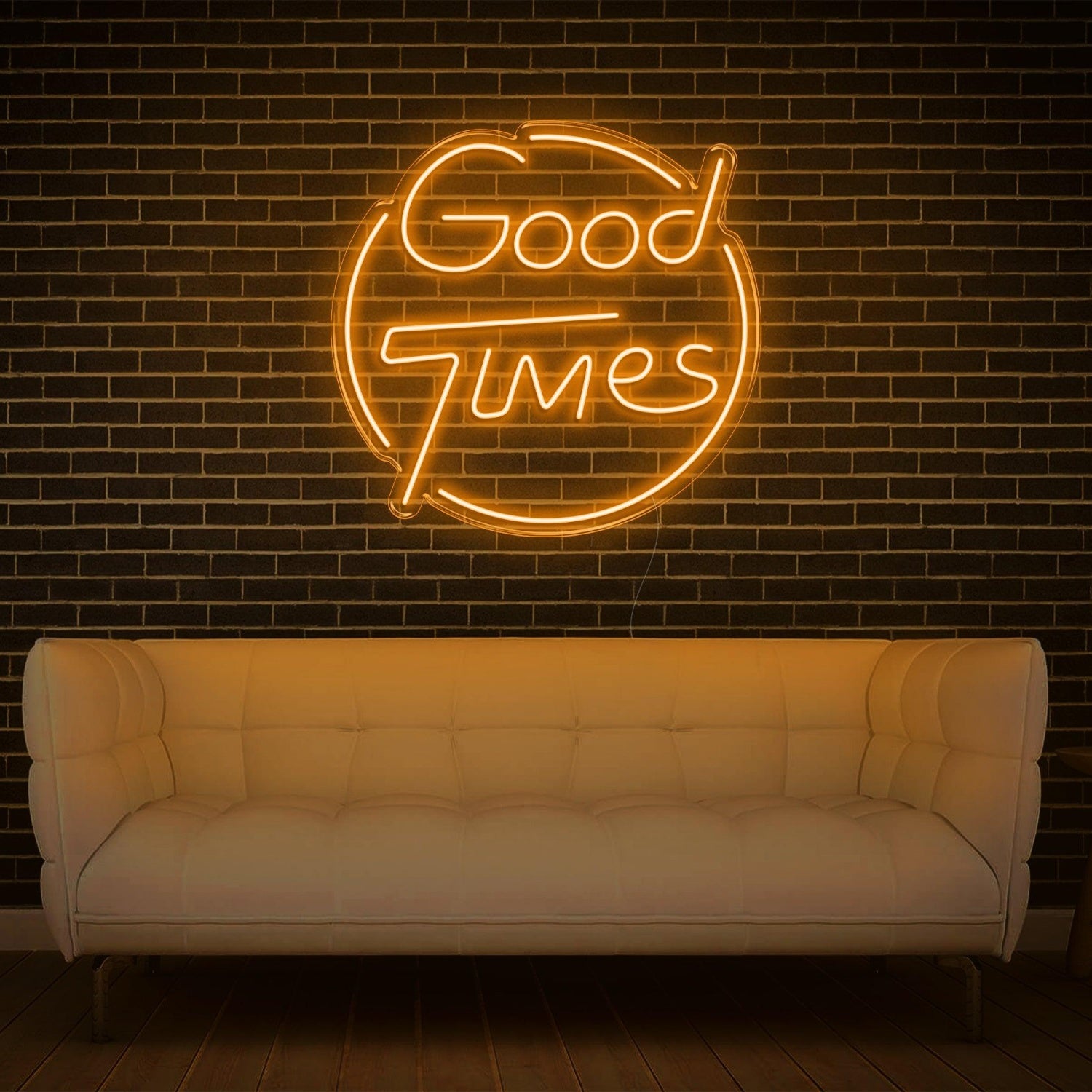Bright Yellow Good Times Led Neon Sign With Circular Frame Home Bar Cafe Decor | Shineneon