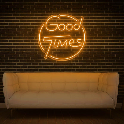 Bright Yellow Good Times Led Neon Sign With Circular Frame Home Bar Cafe Decor | Shineneon