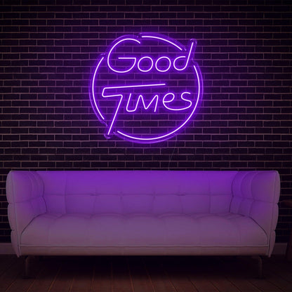 Bright Yellow Good Times Led Neon Sign With Circular Frame Home Bar Cafe Decor | Shineneon