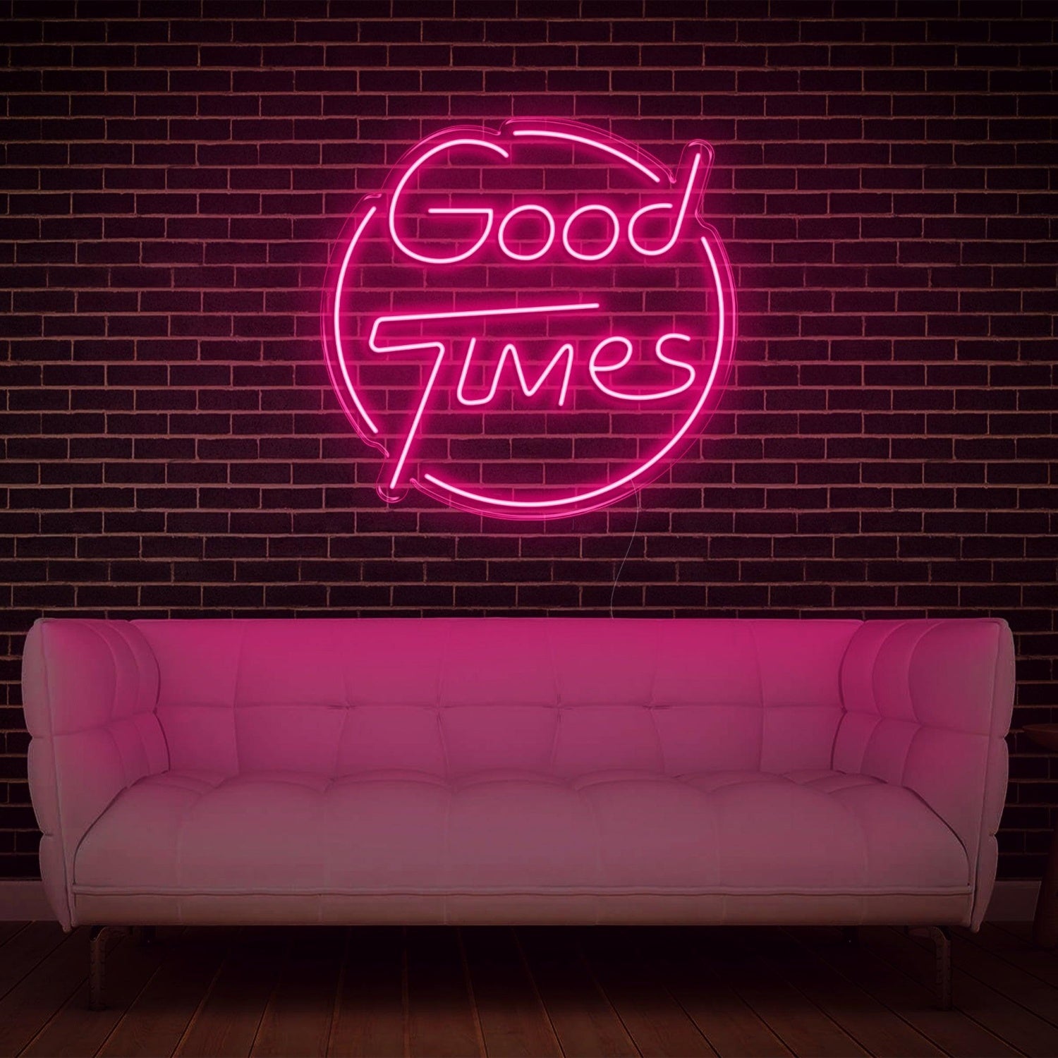 Bright Yellow Good Times Led Neon Sign With Circular Frame Home Bar Cafe Decor | Shineneon