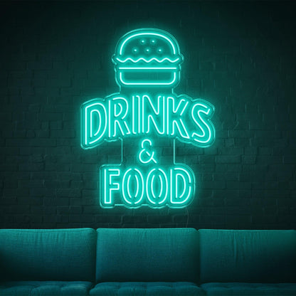 Bright Yellow Hamburger Drinks Food Led Neon Sign For Bar Cafe Restaurant Decor | Shineneon