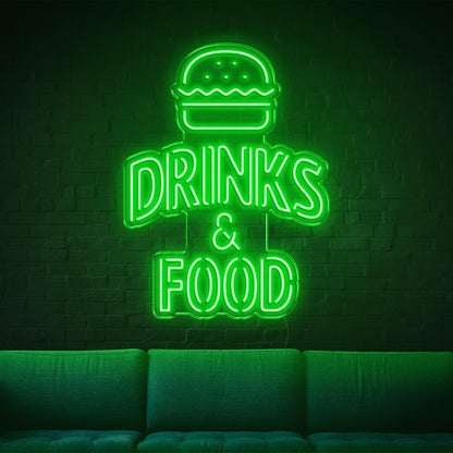 Bright Yellow Hamburger Drinks Food Led Neon Sign For Bar Cafe Restaurant Decor | Shineneon