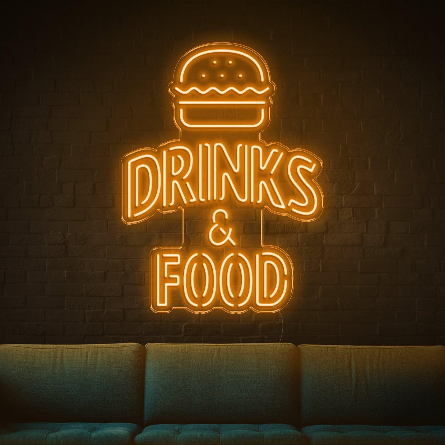 Bright Yellow Hamburger Drinks Food Led Neon Sign For Bar Cafe Restaurant Decor | Shineneon