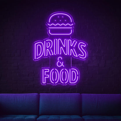 Bright Yellow Hamburger Drinks Food Led Neon Sign For Bar Cafe Restaurant Decor | Shineneon