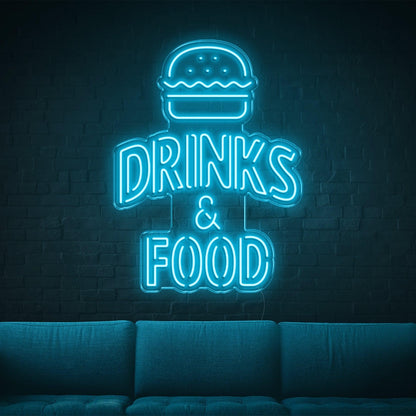 Bright Yellow Hamburger Drinks Food Led Neon Sign For Bar Cafe Restaurant Decor | Shineneon
