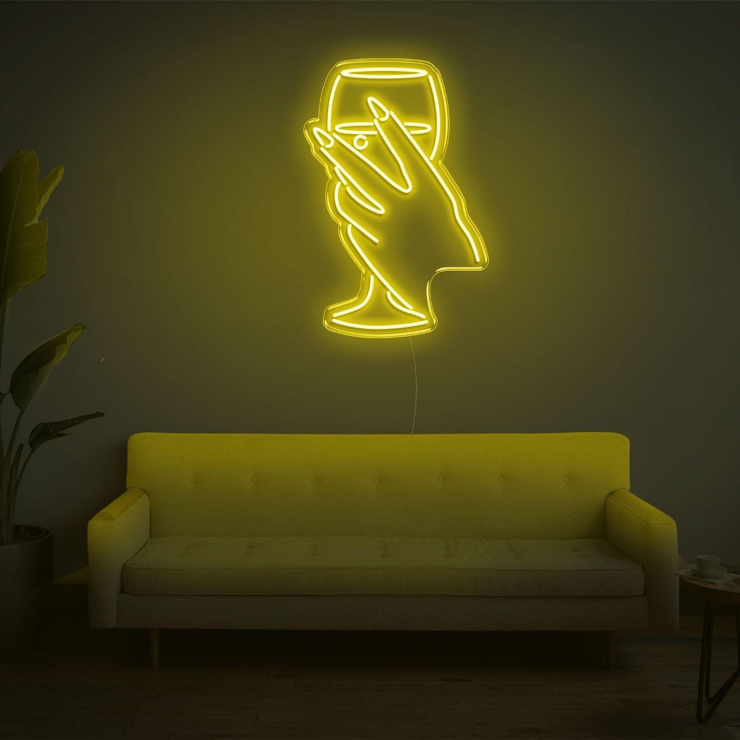 Bright Yellow Hand Holding Wine Glass Led Neon Sign For Home Bar Cafe Wall Art | Shineneon