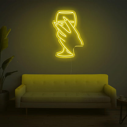 Bright Yellow Hand Holding Wine Glass Led Neon Sign For Home Bar Cafe Wall Art | Shineneon