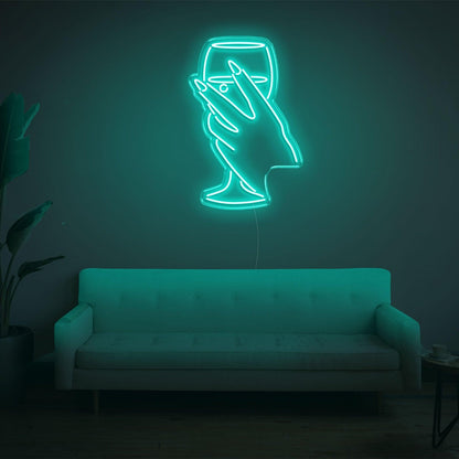 Bright Yellow Hand Holding Wine Glass Led Neon Sign For Home Bar Cafe Wall Art | Shineneon