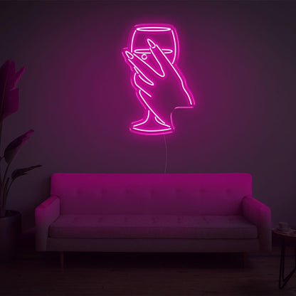 Bright Yellow Hand Holding Wine Glass Led Neon Sign For Home Bar Cafe Wall Art | Shineneon