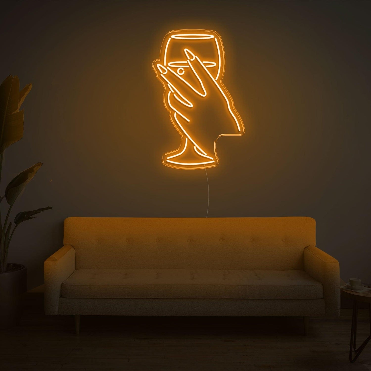 Bright Yellow Hand Holding Wine Glass Led Neon Sign For Home Bar Cafe Wall Art | Shineneon