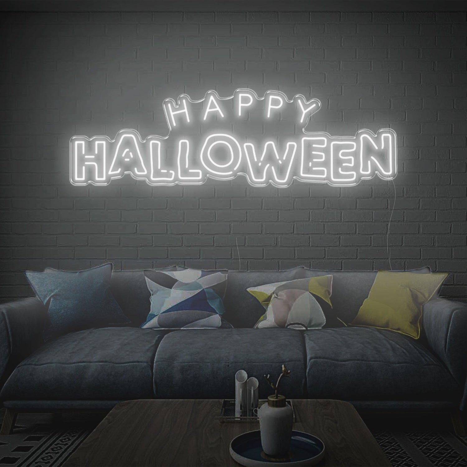 Bright Yellow Happy Halloween Led Neon Sign For Indoor Brick Wall Cozy Home Decor | Shineneon