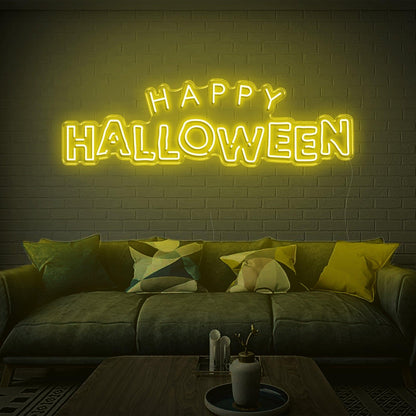 Bright Yellow Happy Halloween Led Neon Sign For Indoor Brick Wall Cozy Home Decor | Shineneon