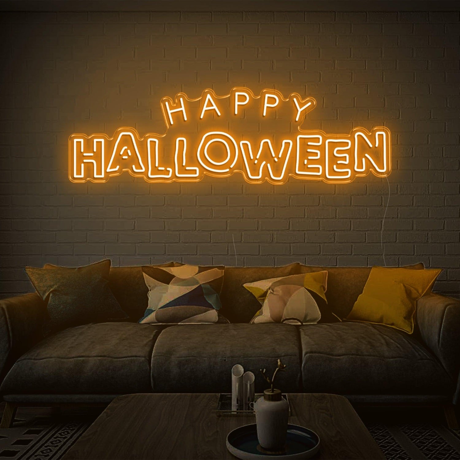 Bright Yellow Happy Halloween Led Neon Sign For Indoor Brick Wall Cozy Home Decor | Shineneon