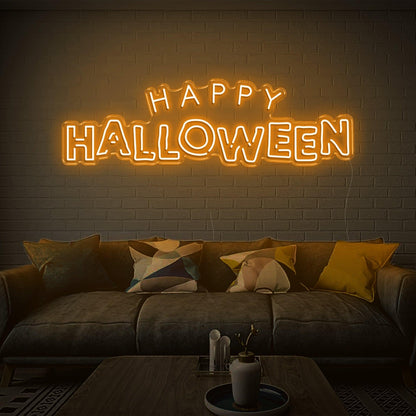 Bright Yellow Happy Halloween Led Neon Sign For Indoor Brick Wall Cozy Home Decor | Shineneon