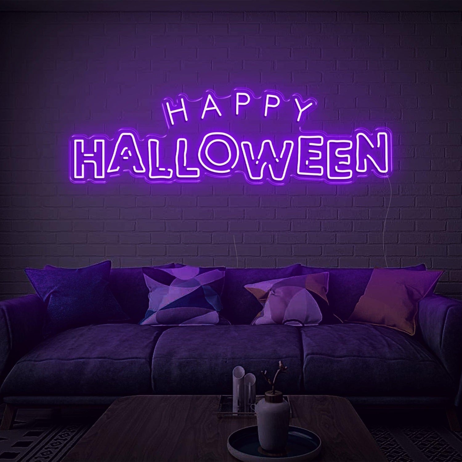 Bright Yellow Happy Halloween Led Neon Sign For Indoor Brick Wall Cozy Home Decor | Shineneon