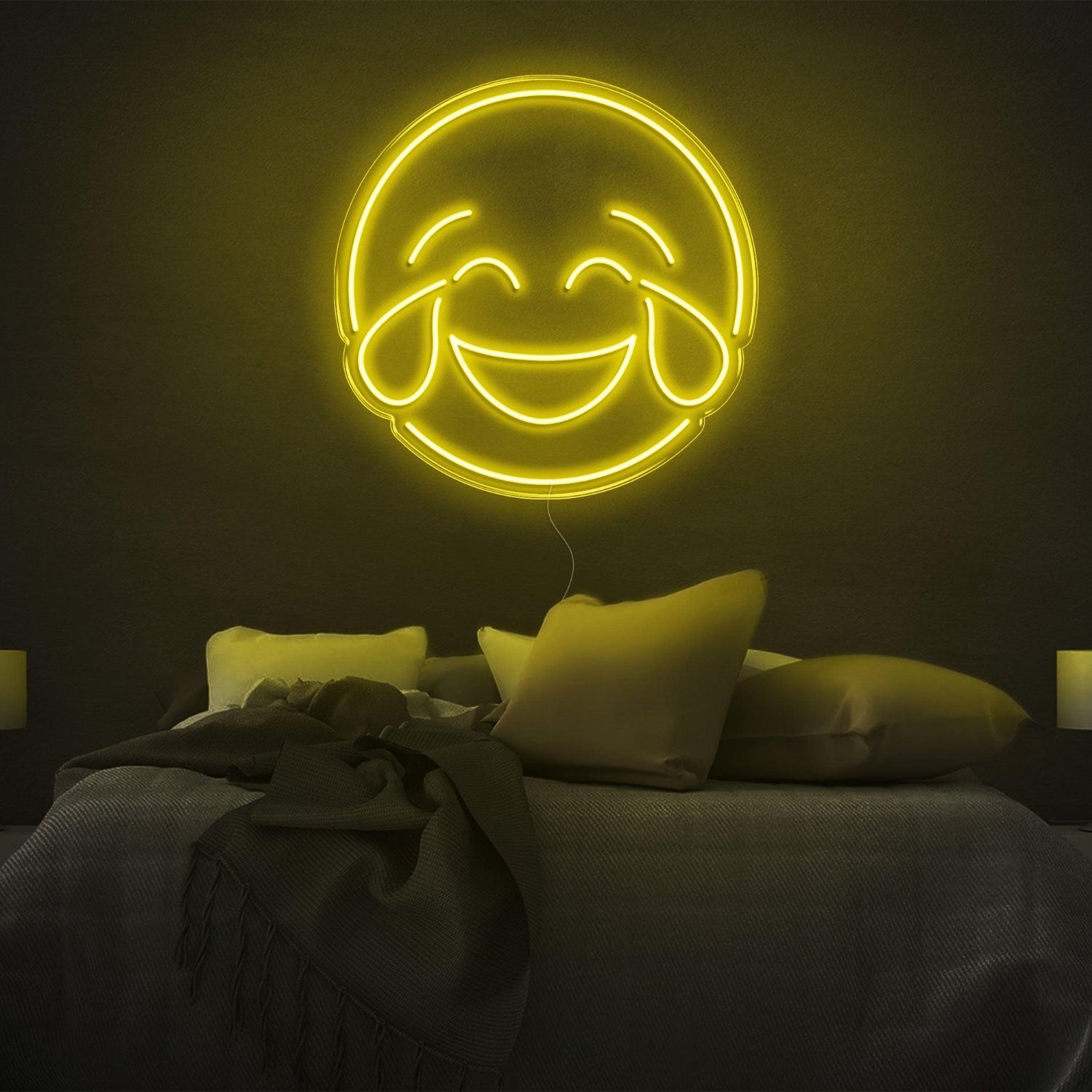 Bright Yellow Laughing Tears Emoticon Led Neon Sign Modern Bedroom Wall Art | Shineneon