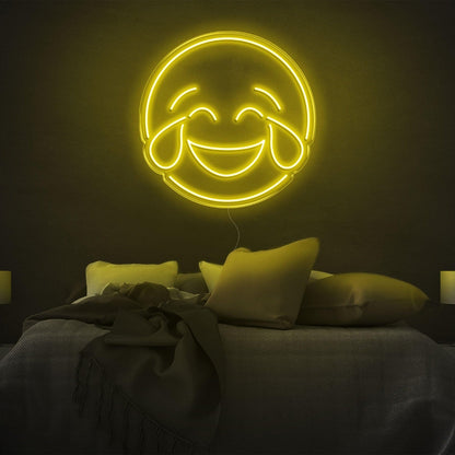 Bright Yellow Laughing Tears Emoticon Led Neon Sign Modern Bedroom Wall Art | Shineneon