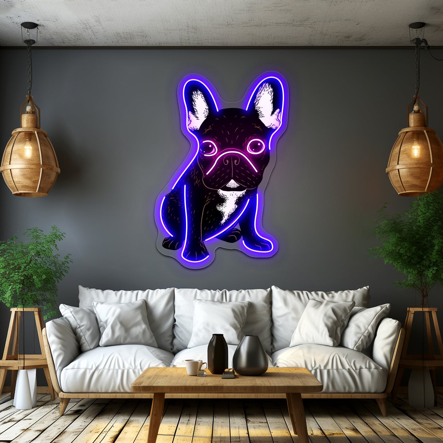 Brindle French Bulldog Artwork Led Neon Sign