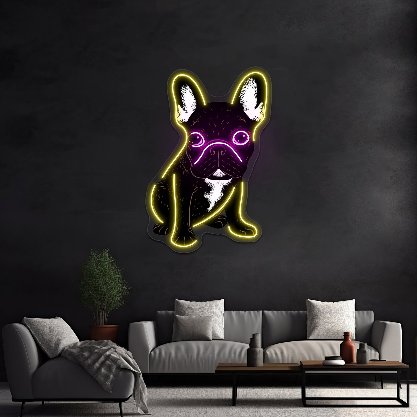 Brindle French Bulldog Artwork Led Neon Sign