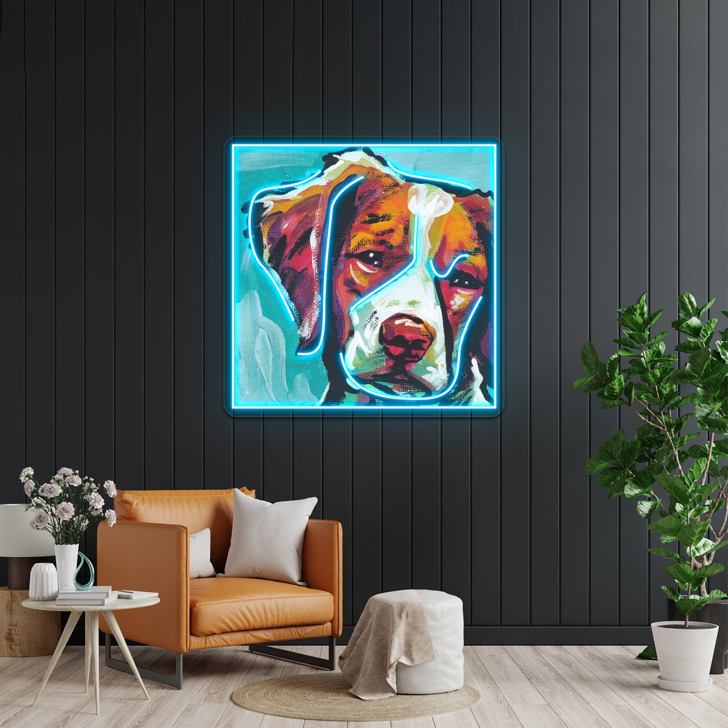 Brittany Spaniel Bright Colorful Pop Dog Artwork Led Neon Sign