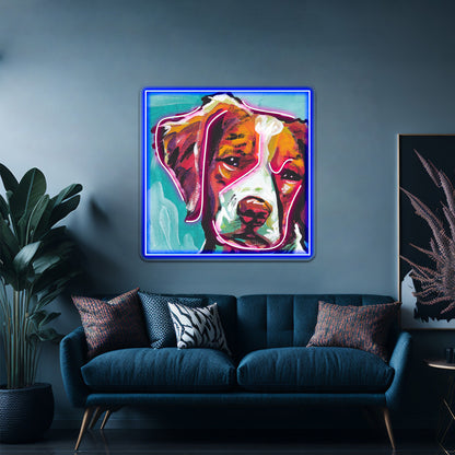 Brittany Spaniel Bright Colorful Pop Dog Artwork Led Neon Sign