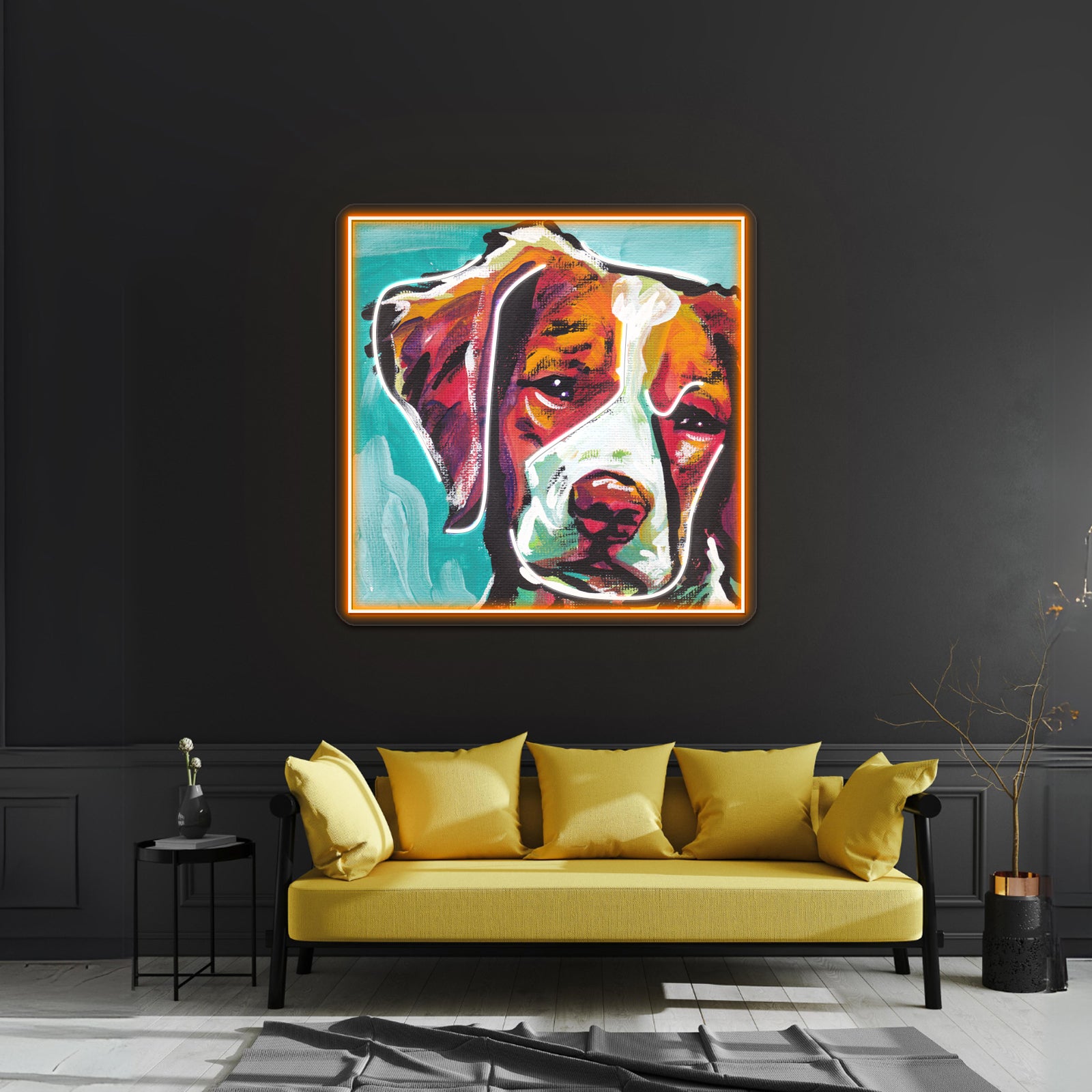 Brittany Spaniel Bright Colorful Pop Dog Artwork Led Neon Sign