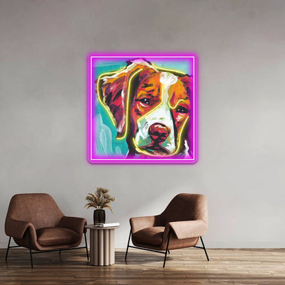 Brittany Spaniel Bright Colorful Pop Dog Artwork Led Neon Sign