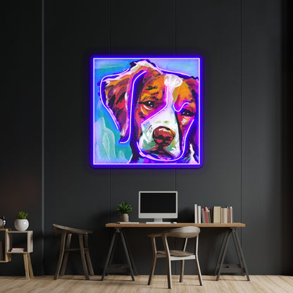 Brittany Spaniel Bright Colorful Pop Dog Artwork Led Neon Sign