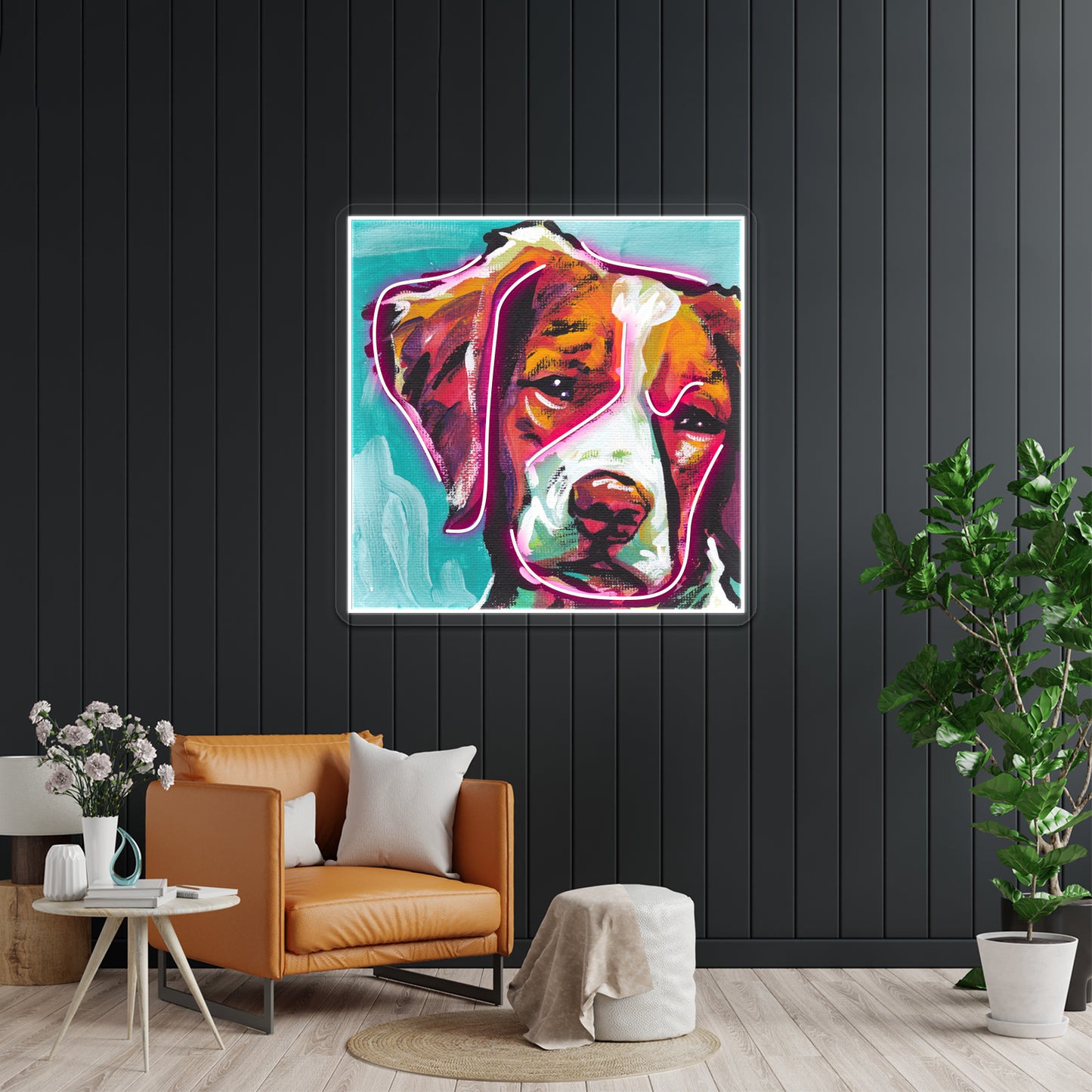 Brittany Spaniel Bright Colorful Pop Dog Artwork Led Neon Sign