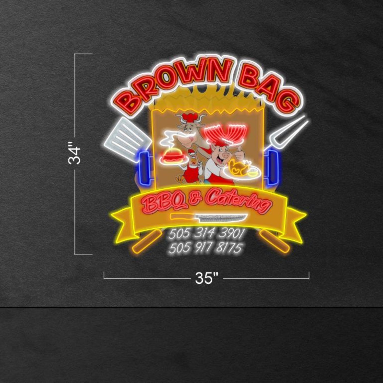 Brown Bag Bbq Catering Cartoon Chef Led Neon Sign For Restaurant Shop Decor | Shineneon