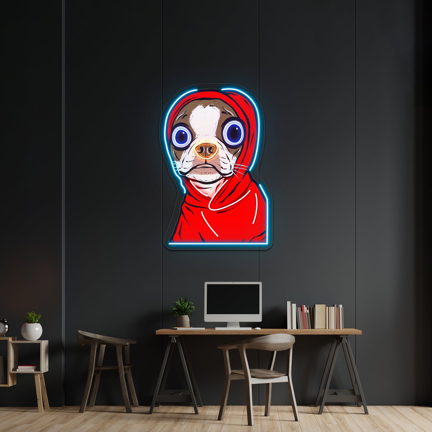 Brown Boston Terrier Hoodie Artwork Led Neon Sign