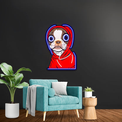 Brown Boston Terrier Hoodie Artwork Led Neon Sign