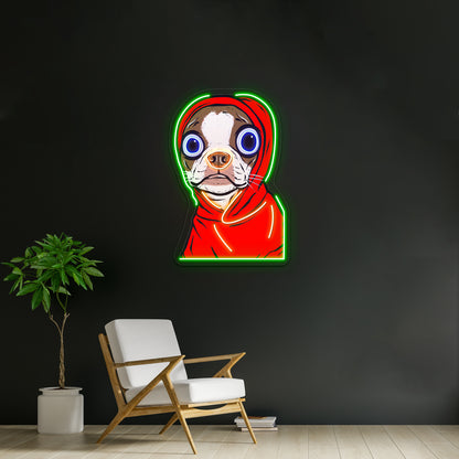 Brown Boston Terrier Hoodie Artwork Led Neon Sign