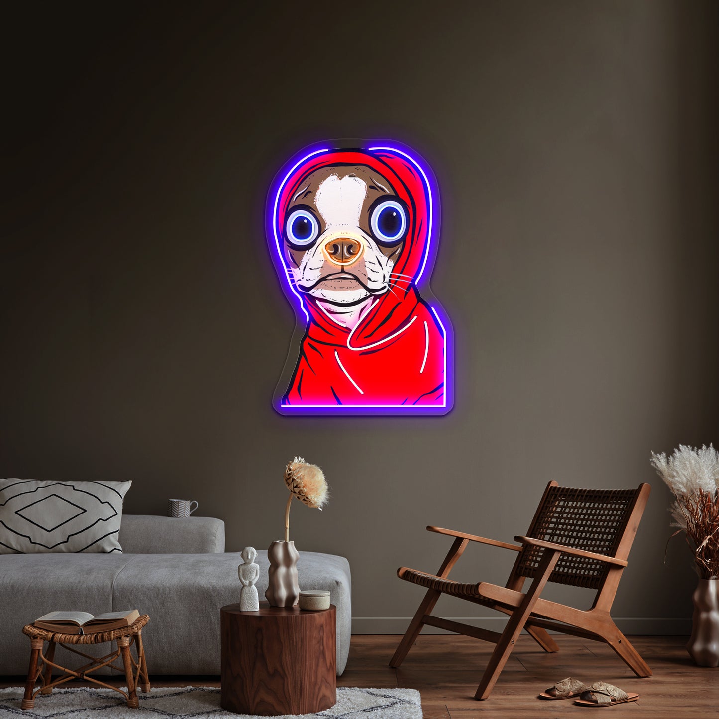 Brown Boston Terrier Hoodie Artwork Led Neon Sign