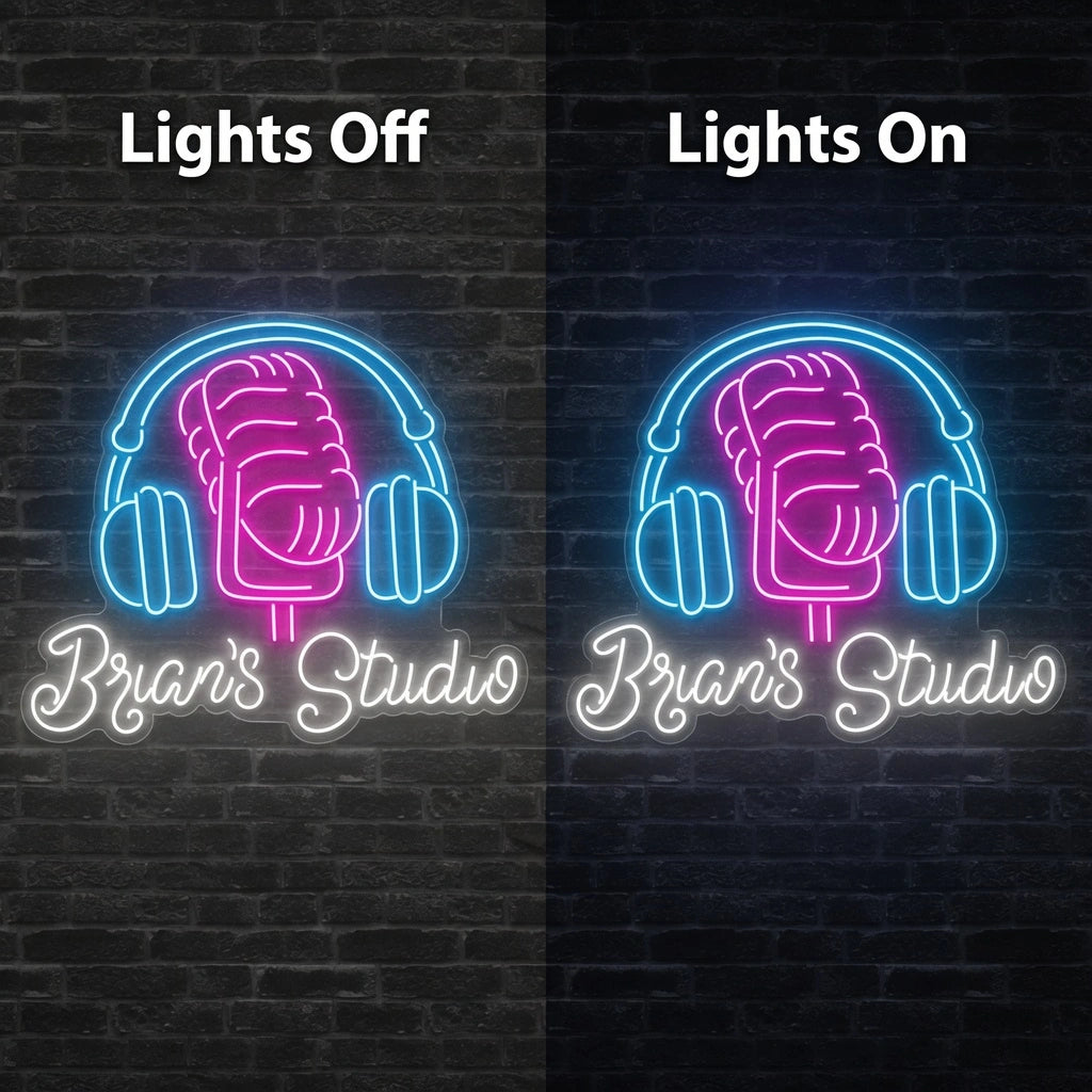Brown's Studios LED Neon Sign - 06 Day Night Comparison