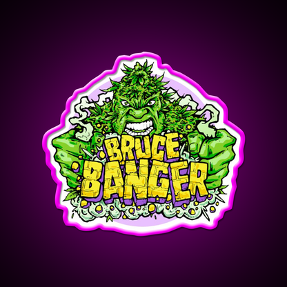 Bruce Banger Seed Artwork Hemp Inspired Green Leaf Led Neon Sign Rgb Color - Neon sign mounted on wall in room