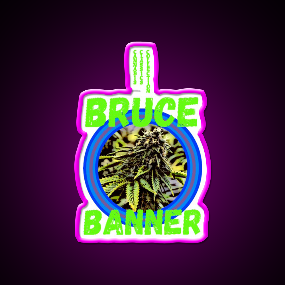 Bruce Banner Trans 7 Hemp Inspired Green Leaf Led Neon Sign Rgb Color - Neon sign mounted on wall in room