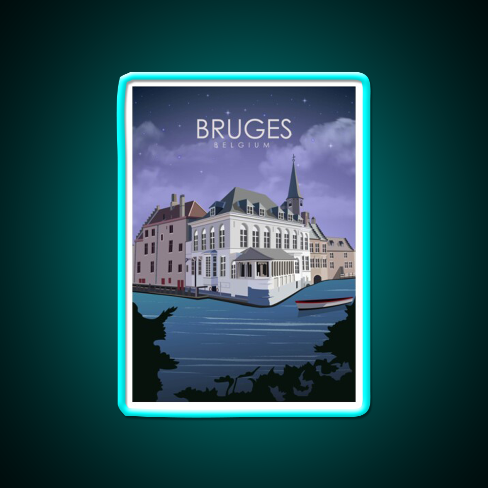 Bruges Vintage Minimal Belgium At Night Beer Bar Decor Led Neon Sign Rgb Color - Size and dimension reference