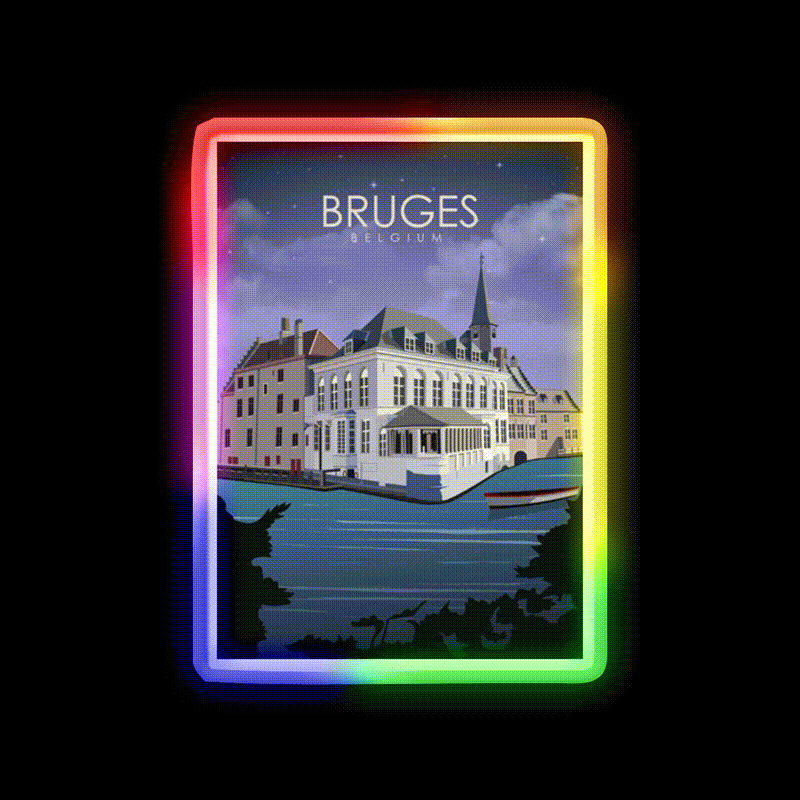 Bruges Vintage Minimal Belgium At Night Beer Bar Decor Led Neon Sign Rgb Color - LED neon sign close-up detail