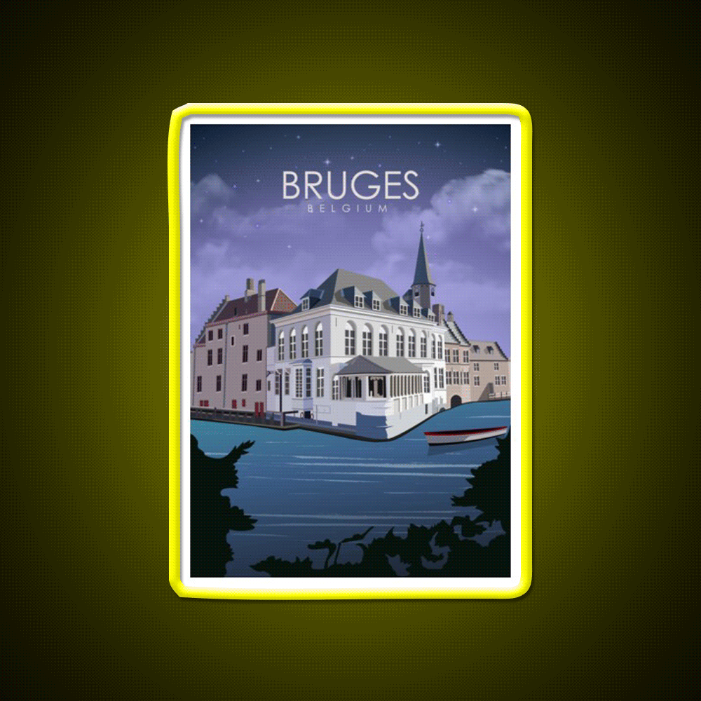 Bruges Vintage Minimal Belgium At Night Beer Bar Decor Led Neon Sign Rgb Color - Custom LED neon sign front view