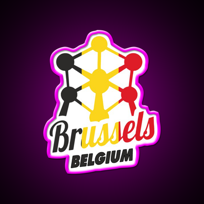 Brussels Belgium Atomium Flag Beer Bar Decor Led Neon Sign Rgb Color - Neon sign mounted on wall in room