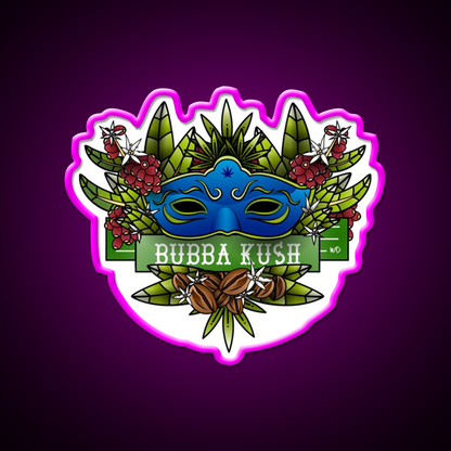 Bubba Kush Hemp Inspired Green Leaf Led Neon Sign Rgb Color - Neon sign mounted on wall in room