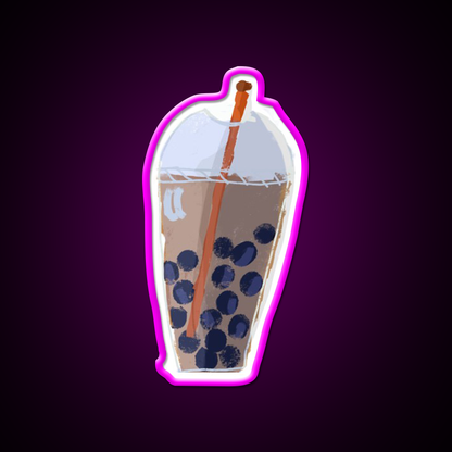 Bubble Tea Me Collage Animation Asian Cultural Led Neon Sign Rgb Color - Neon sign mounted on wall in room